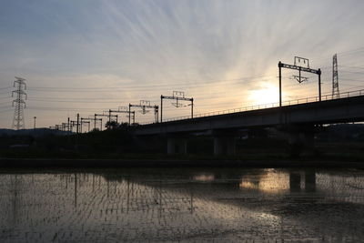 Bridge over river against sky during sunset