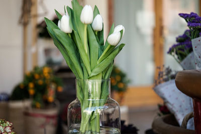 Close-up of flower vase on table