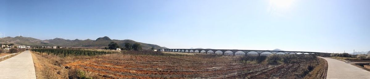 View of landscape against clear blue sky