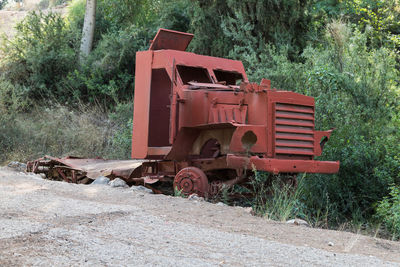 Abandoned truck on field