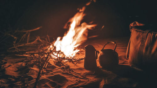 Close-up of bonfire at night