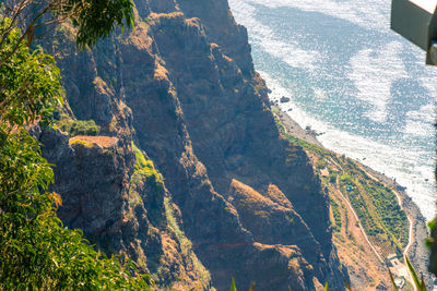 High angle view of sea and mountains
