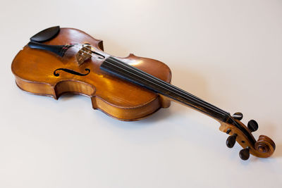 Close-up of violin on table