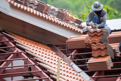 Low angle view of statue against building