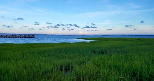 Scenic view of sea against cloudy sky