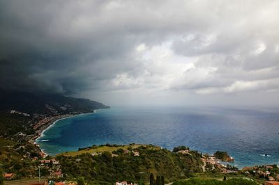 Panoramic view of the sicilian coast from the city of taormina. 