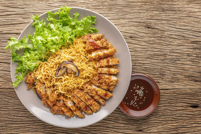 High angle view of meal served in plate