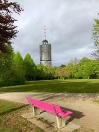 Gazebo in park against sky