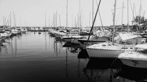 Boats moored at harbor