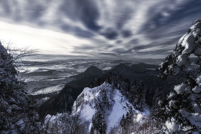 Scenic view of snowcapped mountains against sky