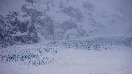 Scenic view of snow covered mountains