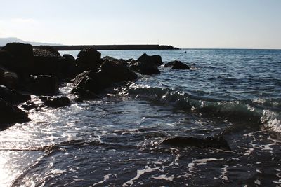 Scenic view of sea against clear sky