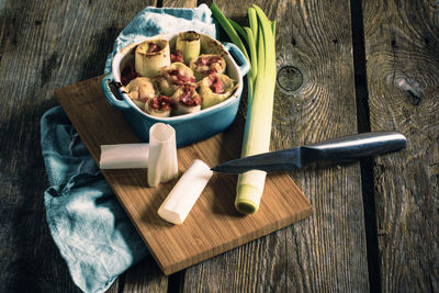 High angle view of food on table