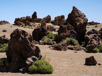 Rock formations on landscape against clear sky