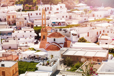 High angle view of buildings in town