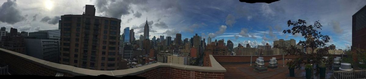 Buildings against cloudy sky