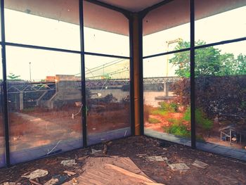 Buildings seen through glass window