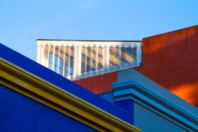 Low angle view of building against clear blue sky