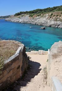 Scenic view of beach against blue sky