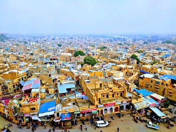 High angle view of buildings in city