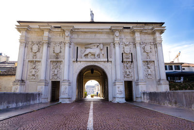 Treviso - porta san tomaso during surise with blue sky - italy