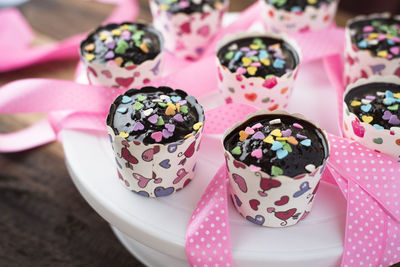 Close-up of cupcakes on cakestand