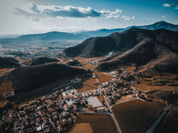 High angle view of townscape against sky