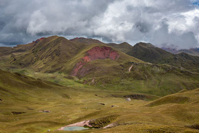 Scenic view of landscape and mountains against sky