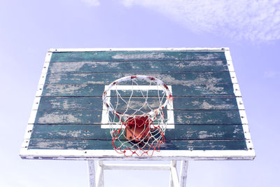 Low angle view of basketball hoop against sky