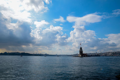 Scenic view of sea against cloudy sky