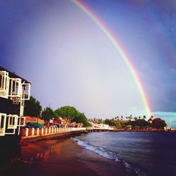 Scenic view of rainbow over sea