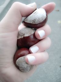 Close-up of hand holding seashell