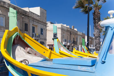 Yellow buildings against clear sky