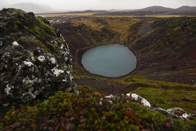 Kerid crater in the mist, iceland