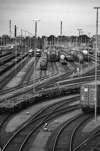 High angle view of train against sky