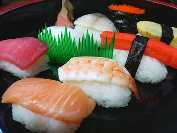 Close-up of sushi served in plate