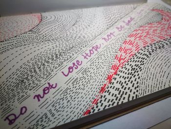 High angle view of text on paper