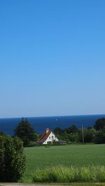 Scenic view of landscape against clear blue sky
