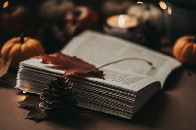 Close-up of books on table