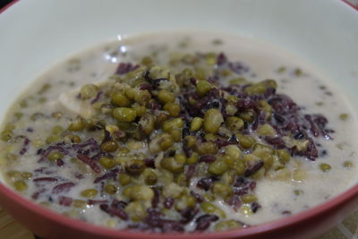 High angle view of meal served in bowl