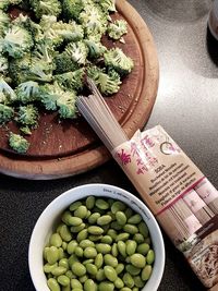 High angle view of vegetables in bowl on table