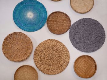 High angle view of various balls on table