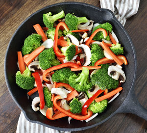 Directly above shot of chopped vegetables in plate