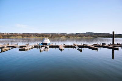 Scenic view of lake against clear sky