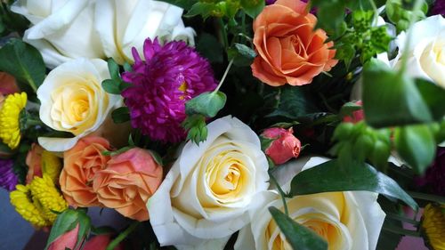 High angle view of rose bouquet