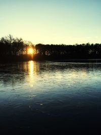 Scenic view of lake against sky during sunset