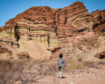 Full length rear view of man on rock