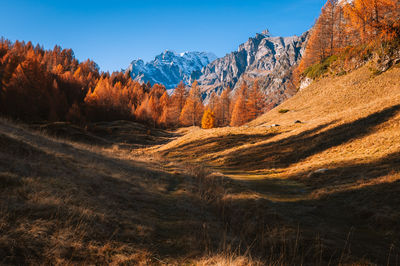 Scenic view of mountains against clear sky