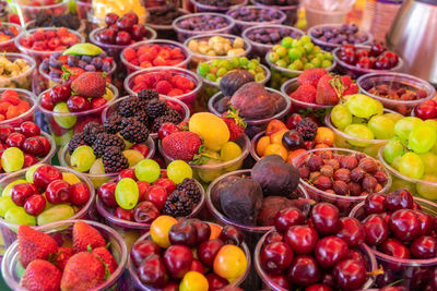 Various fruits in market stall