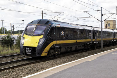 Train on railroad station platform